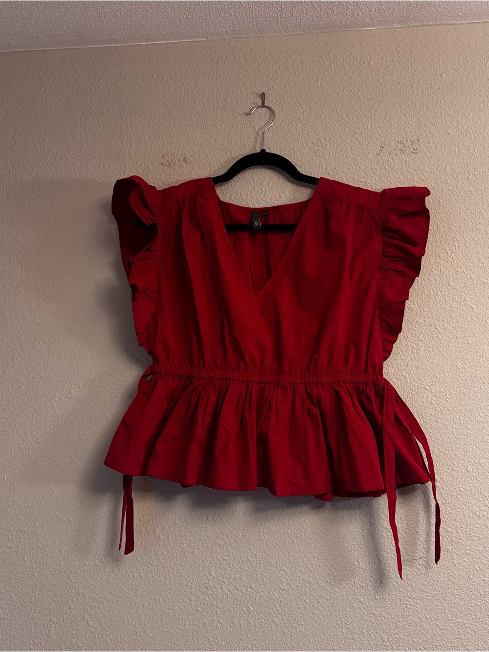 Love Red Ruffle Sleeve Peplum Blouse